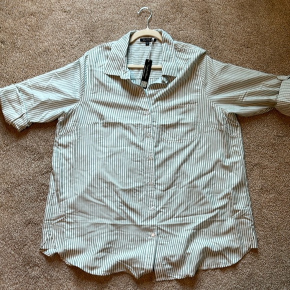 NWT Velvet Heart women’s green & white Elisa Striped Roll Sleeve Shirt size 1X - Picture 4 of 8